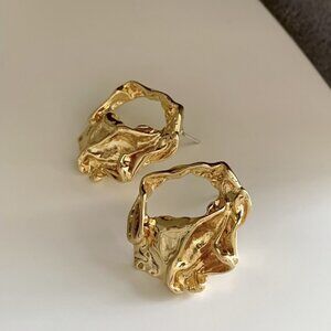 Gold Abstract Sculptural Stud Earrings 925 Sterling Silver Post Statement Gifts
